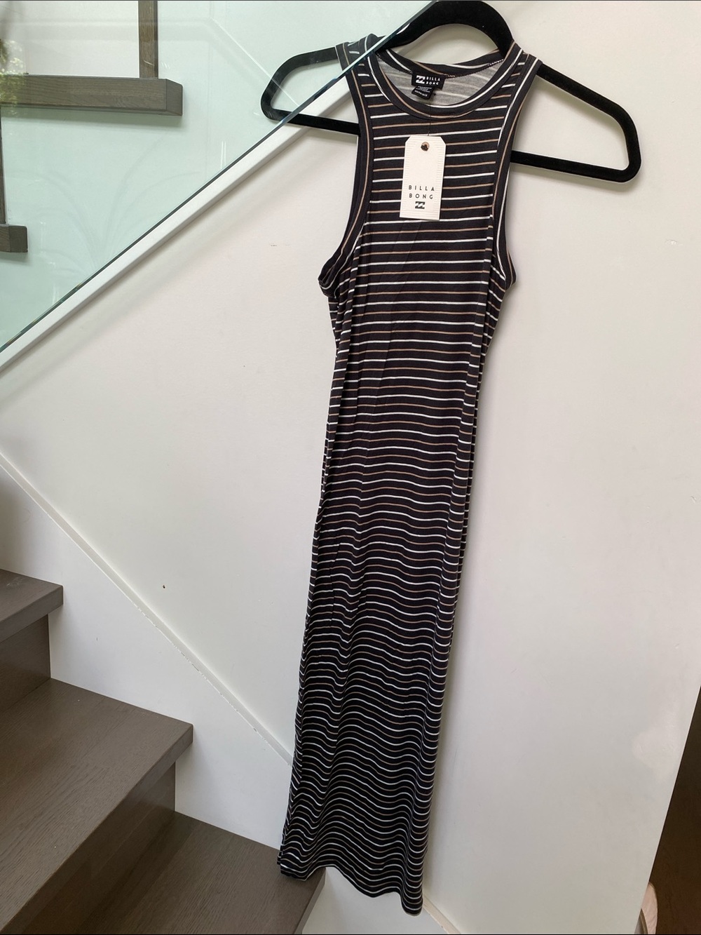 Billabong Black & White Striped Racer Maxi Dress